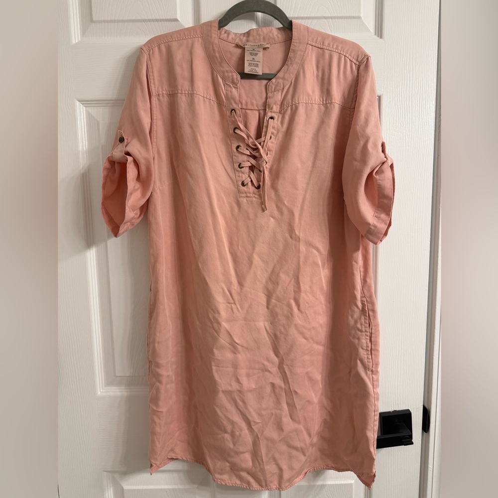 Philosophy tencel shirt tie front dress in rose
